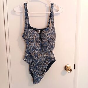 Niptuck Women's One Piece Swimsuit Navy & Tan Print Molded Multi Fit Cup 16